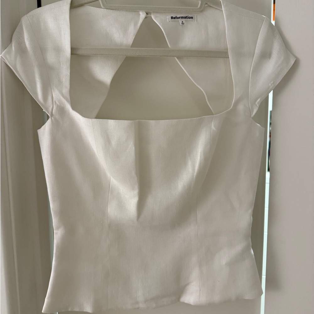 Reformation Ivory Square Neck Blouse